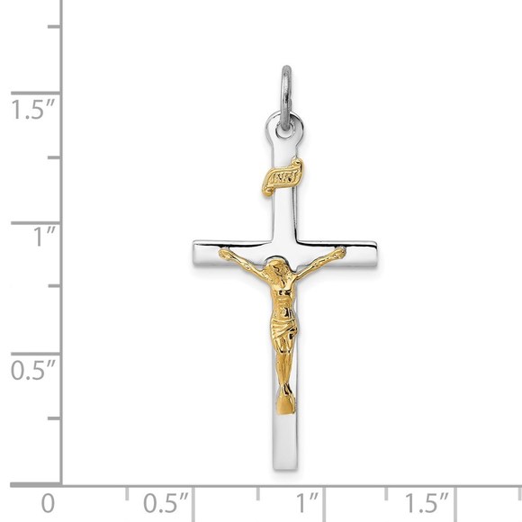 Million Charms 925 Sterling Silver Rh-Plated & 18k Gold-plated Crucifix Pendant - Picture 4 of 4